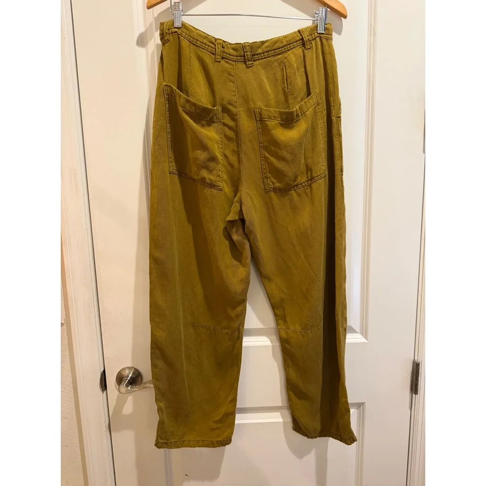 Zara Mustard Yellow Linen Blend Utility Pants Straight Leg Ochre Size M 4877/244